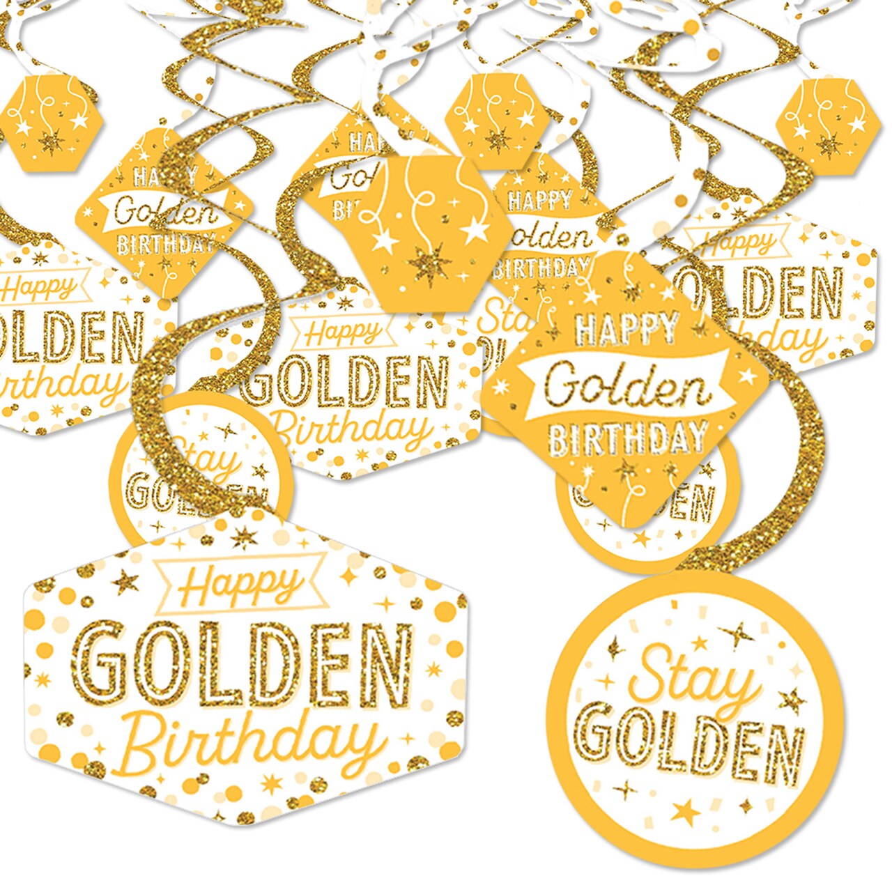 Big Dot of Happiness Golden Birthday - Happy Birthday Party Hanging Decor - Party Decoration Swirls - Set of 40